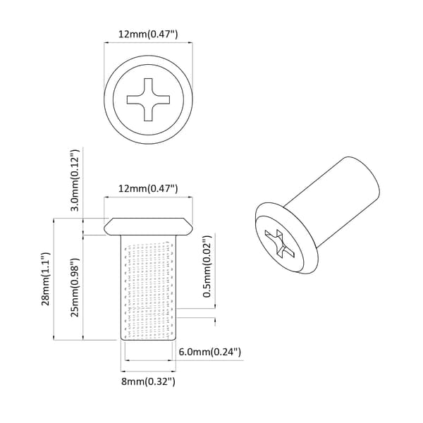 Låsmutter 12 pcs Nickel M6 x 25 mm Stål