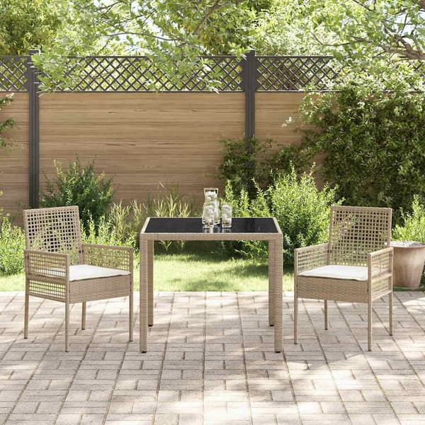 Trädgårdsmöbelset 3 pcs Beige konstrotting