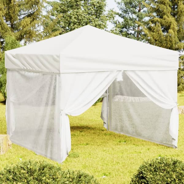 Hopfällbart partytält med sidoväggar vit 3x3 m