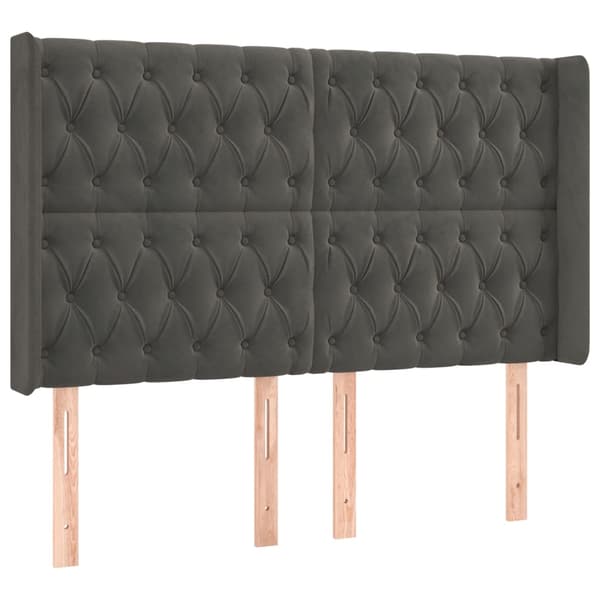 Ramsäng med madrass & LED mörkgrå 160x200 cm sammet