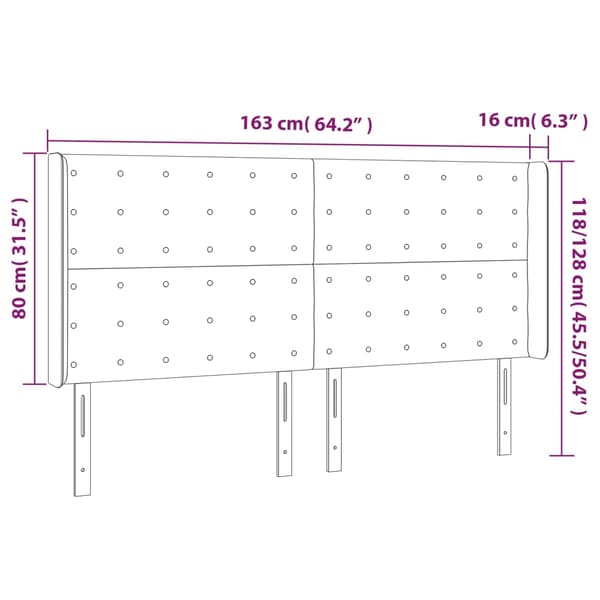 Sänggavel LED mörkgrå 163x16x118/128 cm sammet