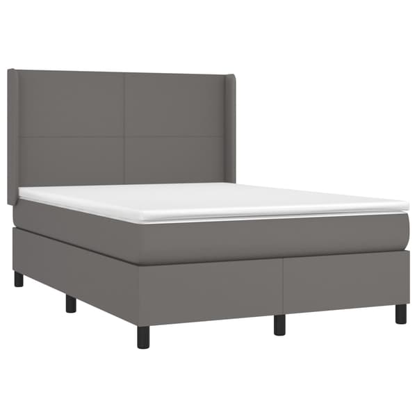 Ramsäng med madrass & LED grå 140x190 cm konstläder