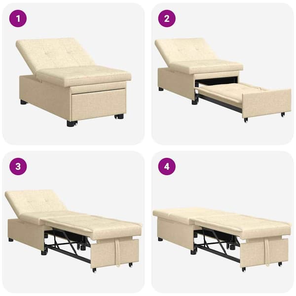 Pull Out Sofa Bed Kräm 194 x 50 x 82 cm tyg