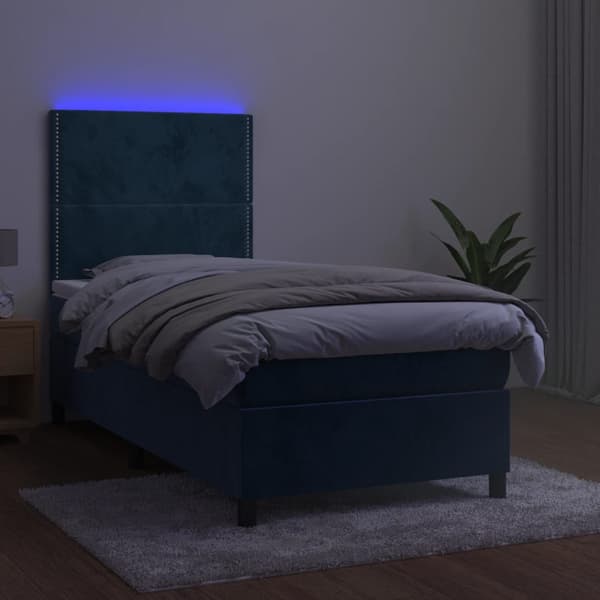 Ramsäng med madrass & LED mörkblå 80x200 cm sammet