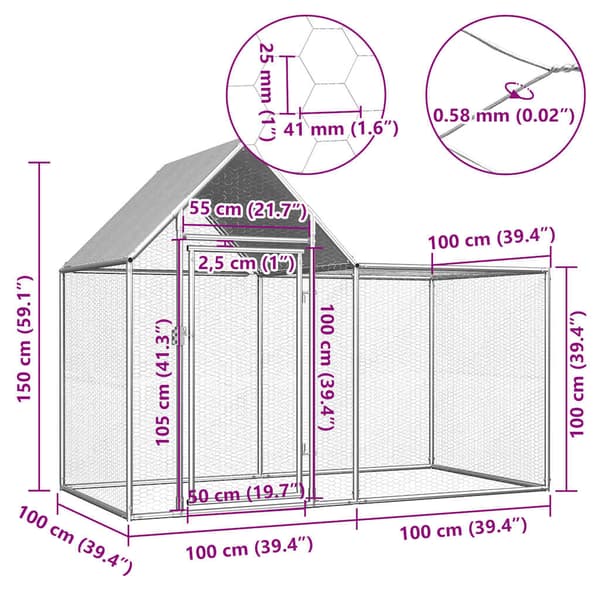 Hönsbur 2x1x1,5 m galvaniserat stål