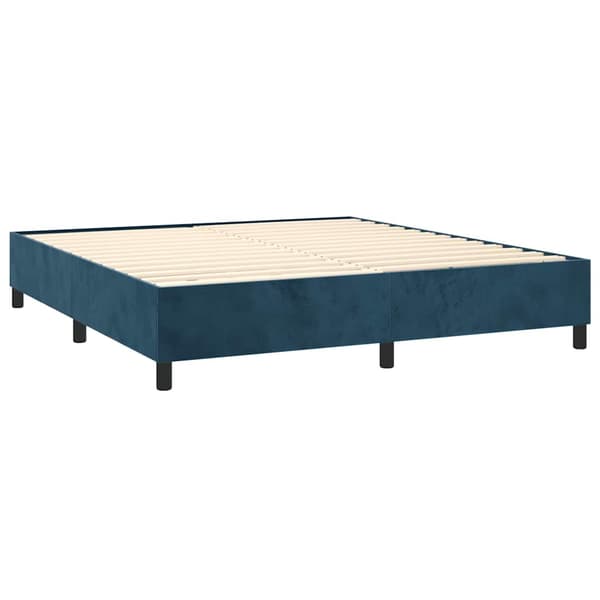 Ramsäng med madrass & LED mörkblå 180x200 cm sammet
