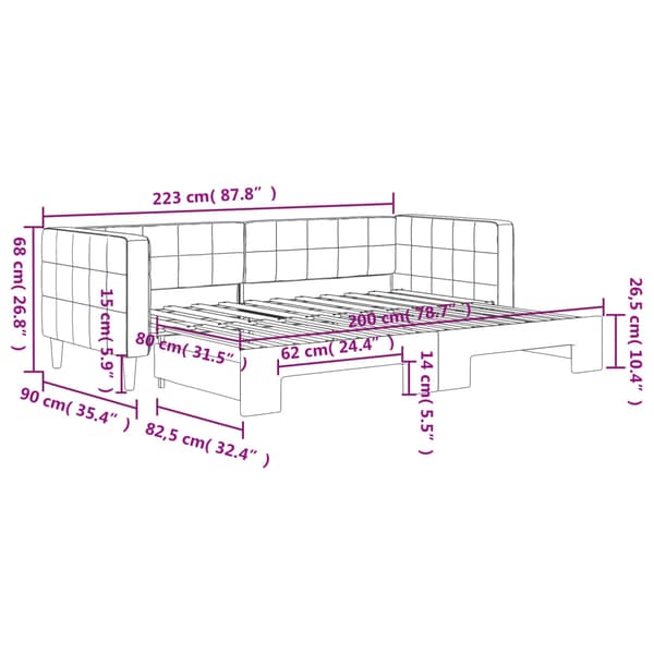 Dagbädd utdragbar svart 80x200 cm sammet