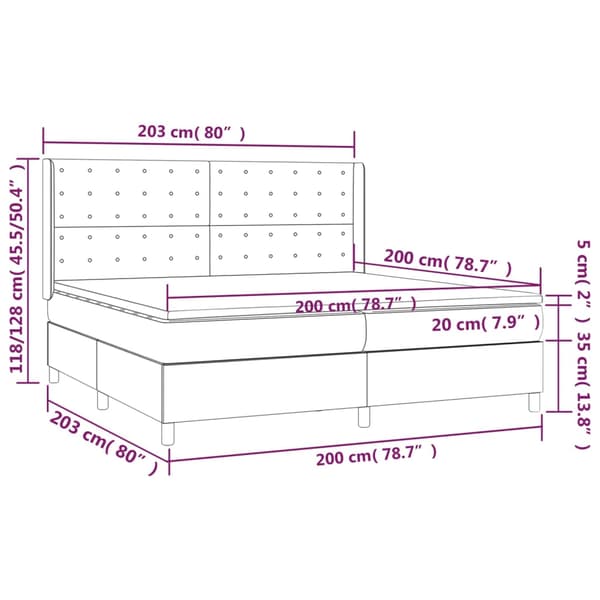 Ramsäng med madrass mörkgrå 200x200 cm tyg