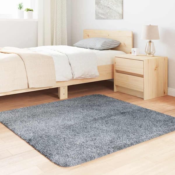 Ryamatta med lång lugg NAVARRA ljusgrå 120x120 cm polyester
