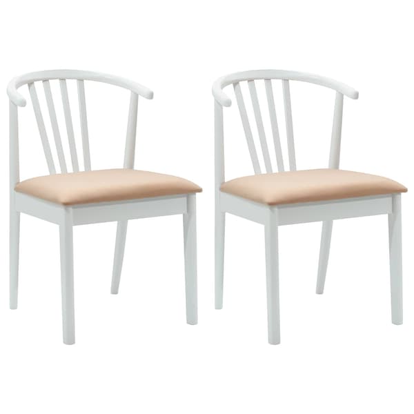 Matstol 2 pcs Vit och brun Massivt gummiträ