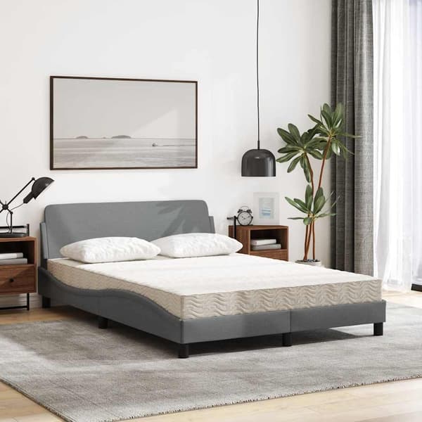 Bed with Mattress "Dover" Light Grey 120x200 cm Fabric