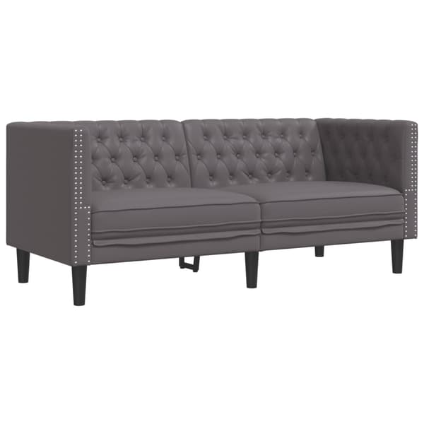 Soffgrupp chesterfield 2 delar grå konstläder