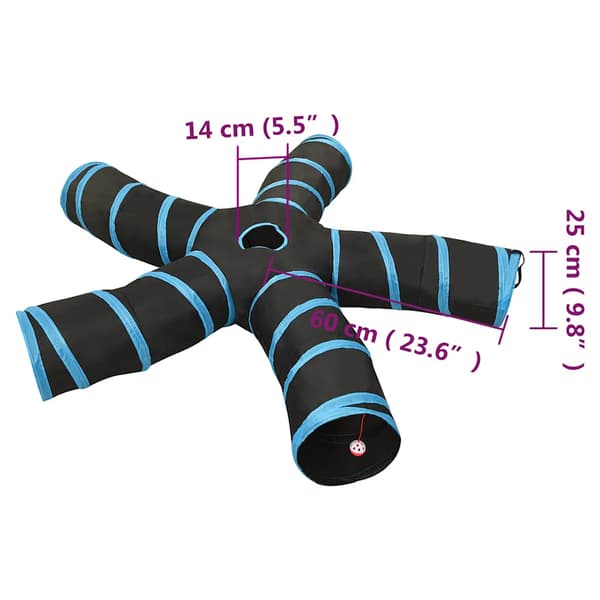 5-vägs kattunnel svart och blå 25 cm polyester