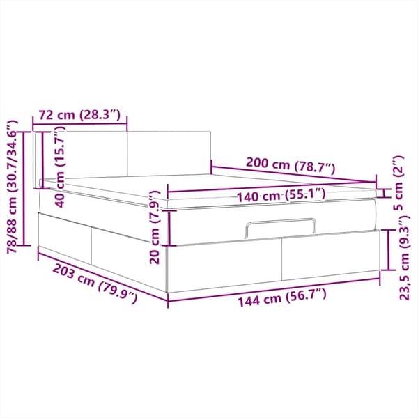 Sänggavel LED mörkgrå 144x5x118/128 cm sammet