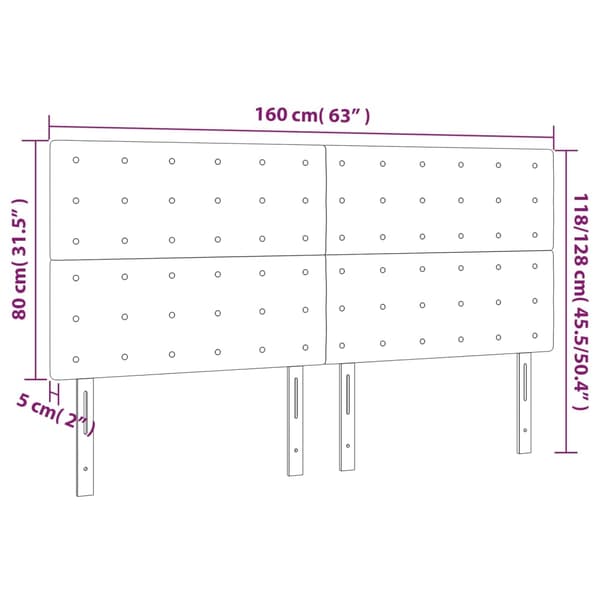 Sänggavel LED ljusgrå 160x5x118/128 cm sammet
