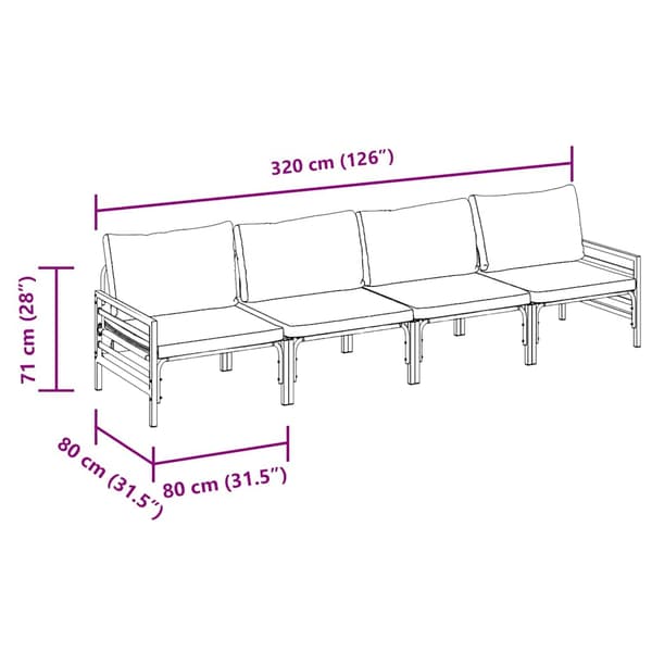 Trädgårdsoffset med kudde 4 pcs Svart Stål
