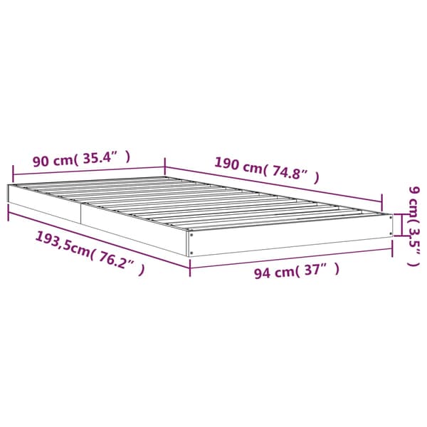 Sängram 90x190 cm massiv furu