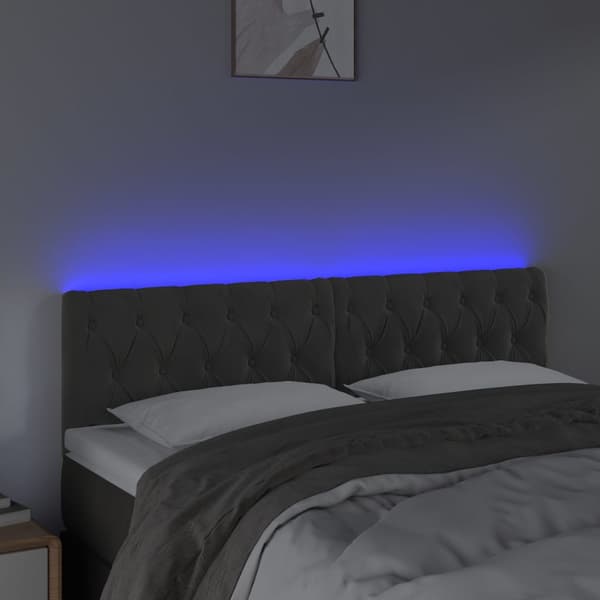 Sänggavel LED mörkgrå 144x7x78/88 cm sammet