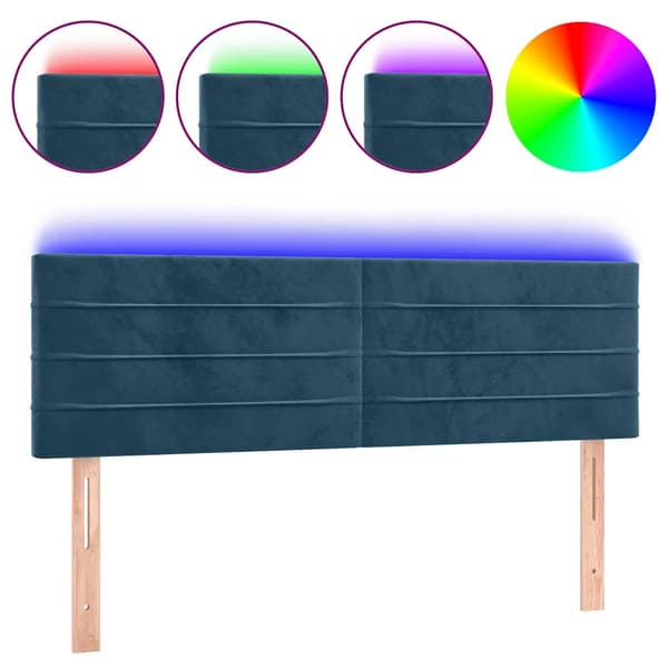 Sänggavel LED mörkblå 144x5x78/88 cm sammet
