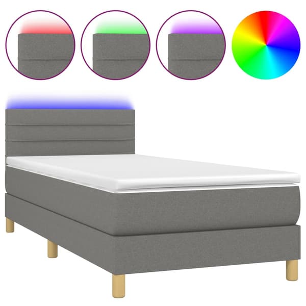 Ramsäng med madrass & LED mörkgrå 90x190 cm tyg