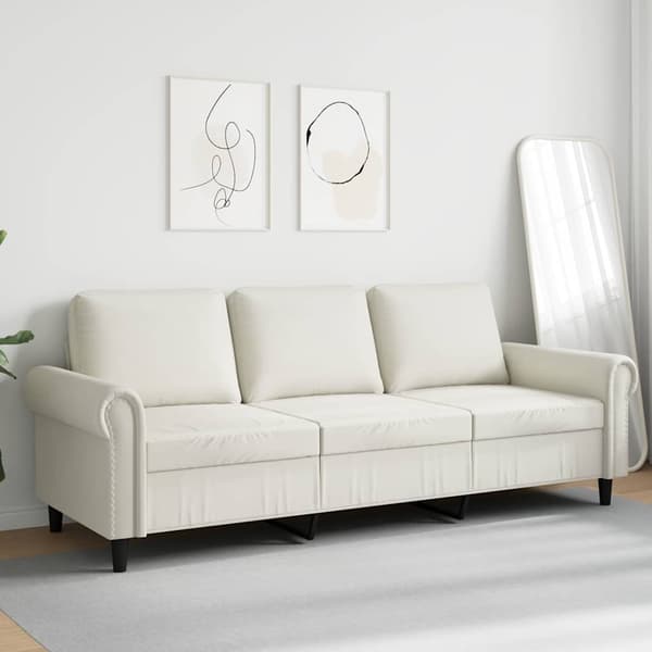 3-sitssoffa gräddvit 180 cm sammet