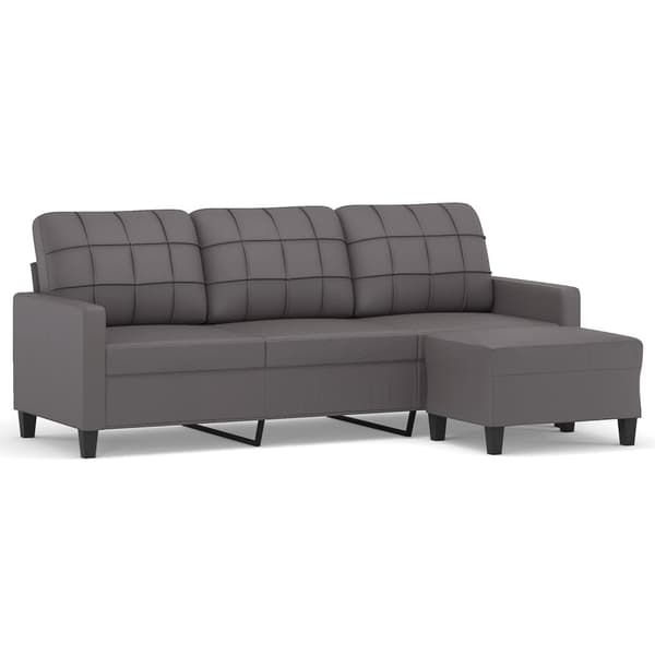 3-sitssoffa med fotpall grå 180 cm konstläder
