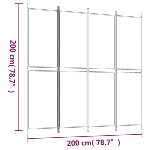 Rumsavdelare 4 paneler vit 200x200 cm tyg