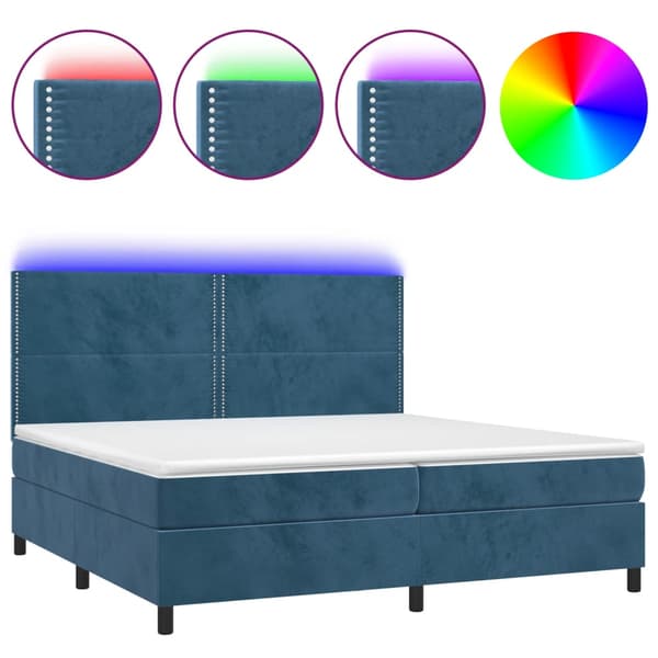 Ramsäng med madrass & LED mörkblå 200x200 cm sammet