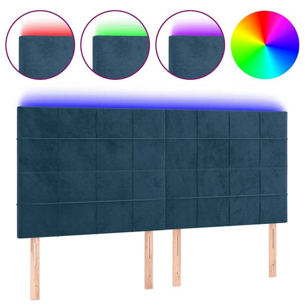 Sänggavel LED mörkblå 160x5x118/128 cm sammet