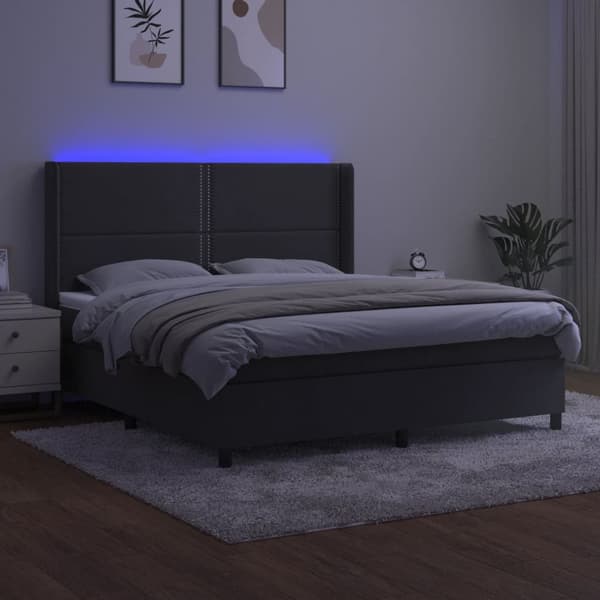 Ramsäng med madrass & LED mörkgrå 180x200 cm sammet