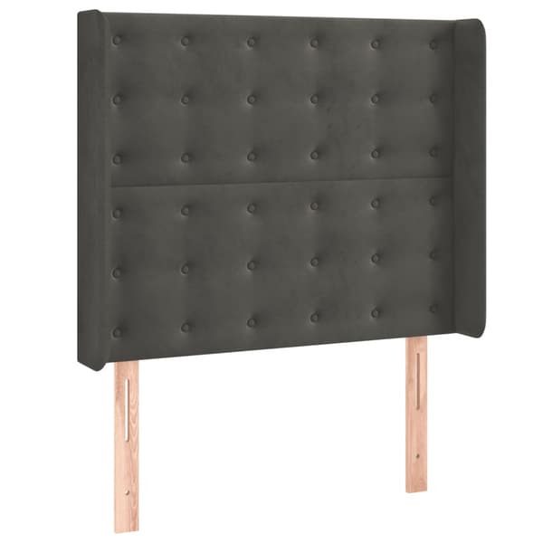 Ramsäng med madrass & LED mörkgrå 100x200 cm sammet