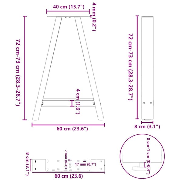 Matbordsben A-formade 2 st svarta 60x(72-73) cm stål