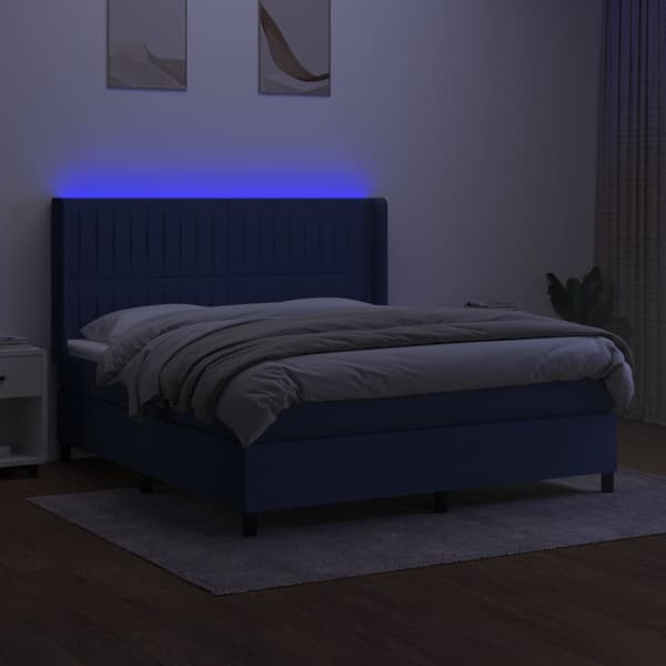 Ramsäng med madrass & LED blå 160x200 cm tyg