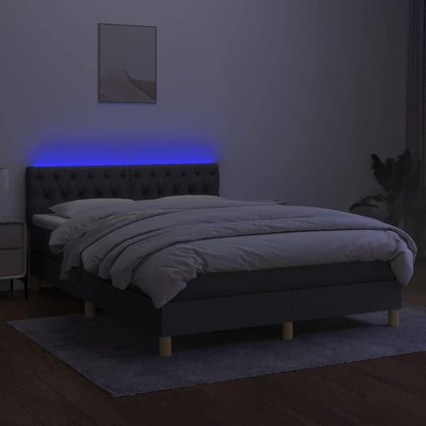 Ramsäng med madrass & LED mörkgrå 140x200 cm tyg