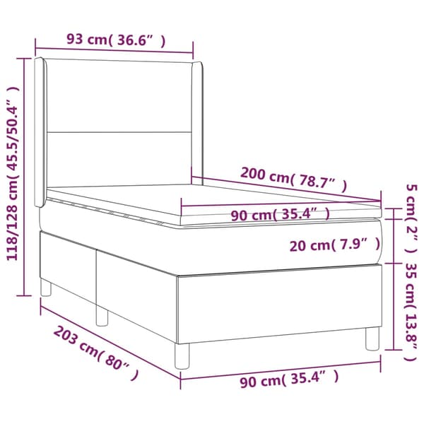 Ramsäng med madrass & LED mörkgrå 90x200 cm sammet