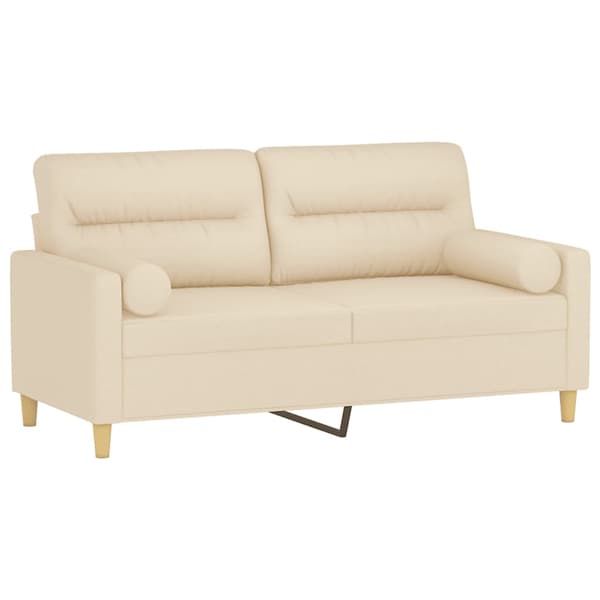 2-sits soffa med prydnadskuddar gräddvit 140 cm tyg
