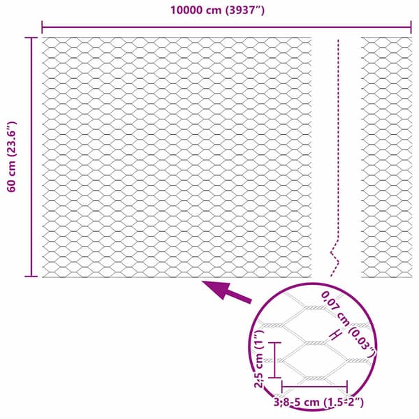Hexagonstängsel Grå 0,6 x 100 m PVC