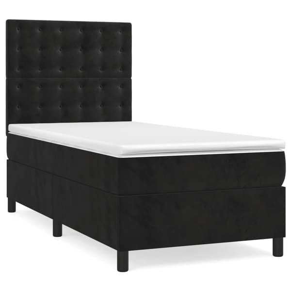 Ramsäng med madrass svart 90x190 cm sammet