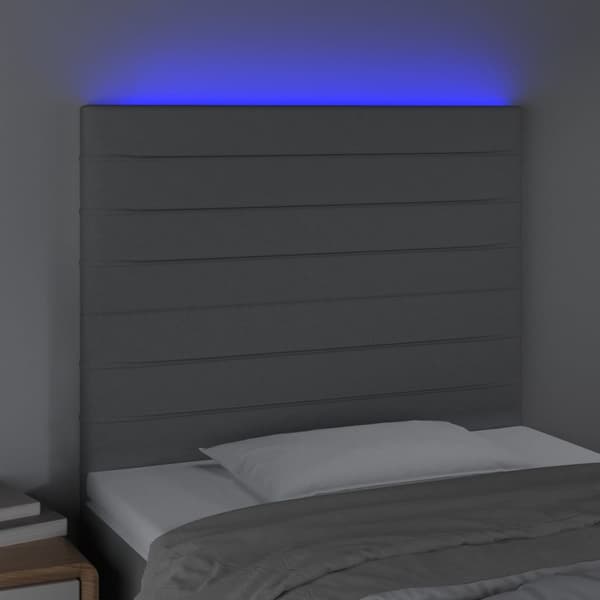 Sänggavel LED ljusgrå 90x5x118/128 cm tyg