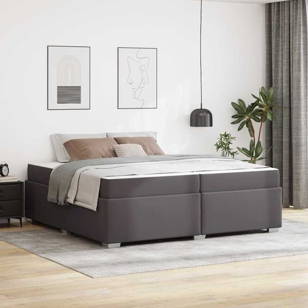 Sängram med madrass Grå 200 x 200 cm tyg