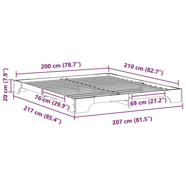 Sängram Brun 200 x 210 cm Massiv furu