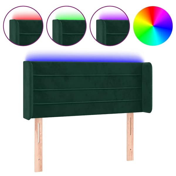 Sänggavel LED mörkgrön 103x16x78/88 cm sammet