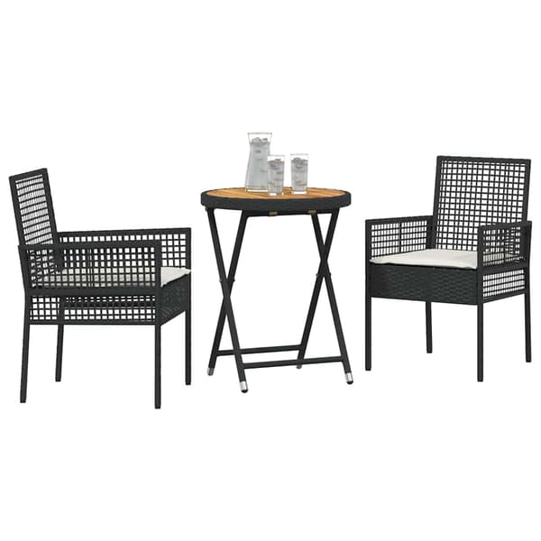 Trädgårds Bistro Set 3 pcs Svart konstrotting