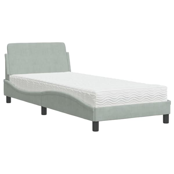 Bed with Mattress "Dover" Light Grey 90x200 cm Velvet