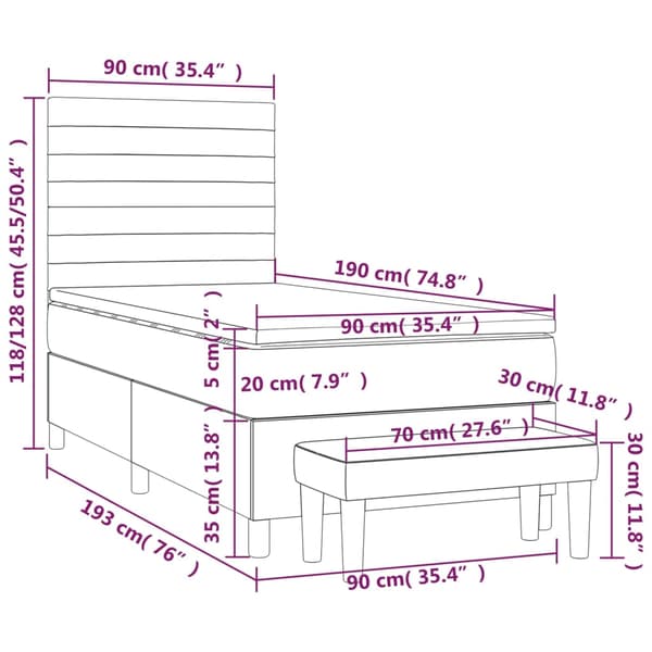 Ramsäng med madrass mörkgrå 90x190 cm tyg