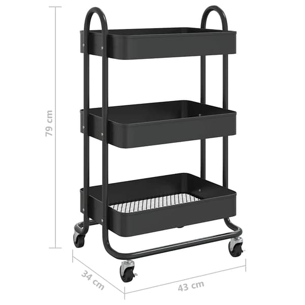 Rullvagn 3 våningar svart 43x34x79 cm stål