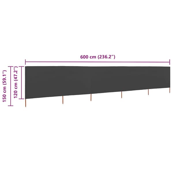 Vindskydd 5 paneler tyg 600x120 cm antracit