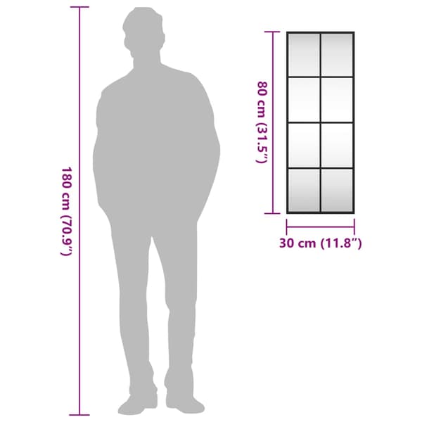 Väggspegel svart 30x80 cm rektangulär järn