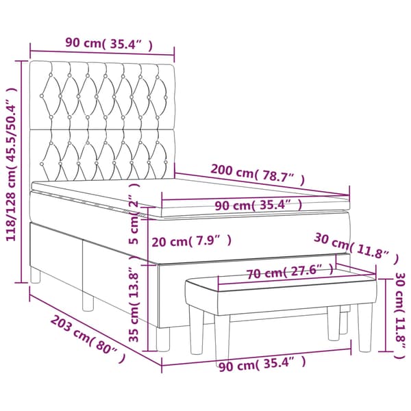 Ramsäng med madrass mörkgrå 90x200 cm sammet