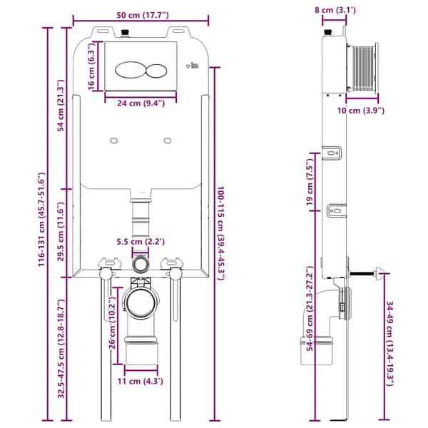 Cistern Ram med lagring Vit 50 x 8 x 131 cm Stål